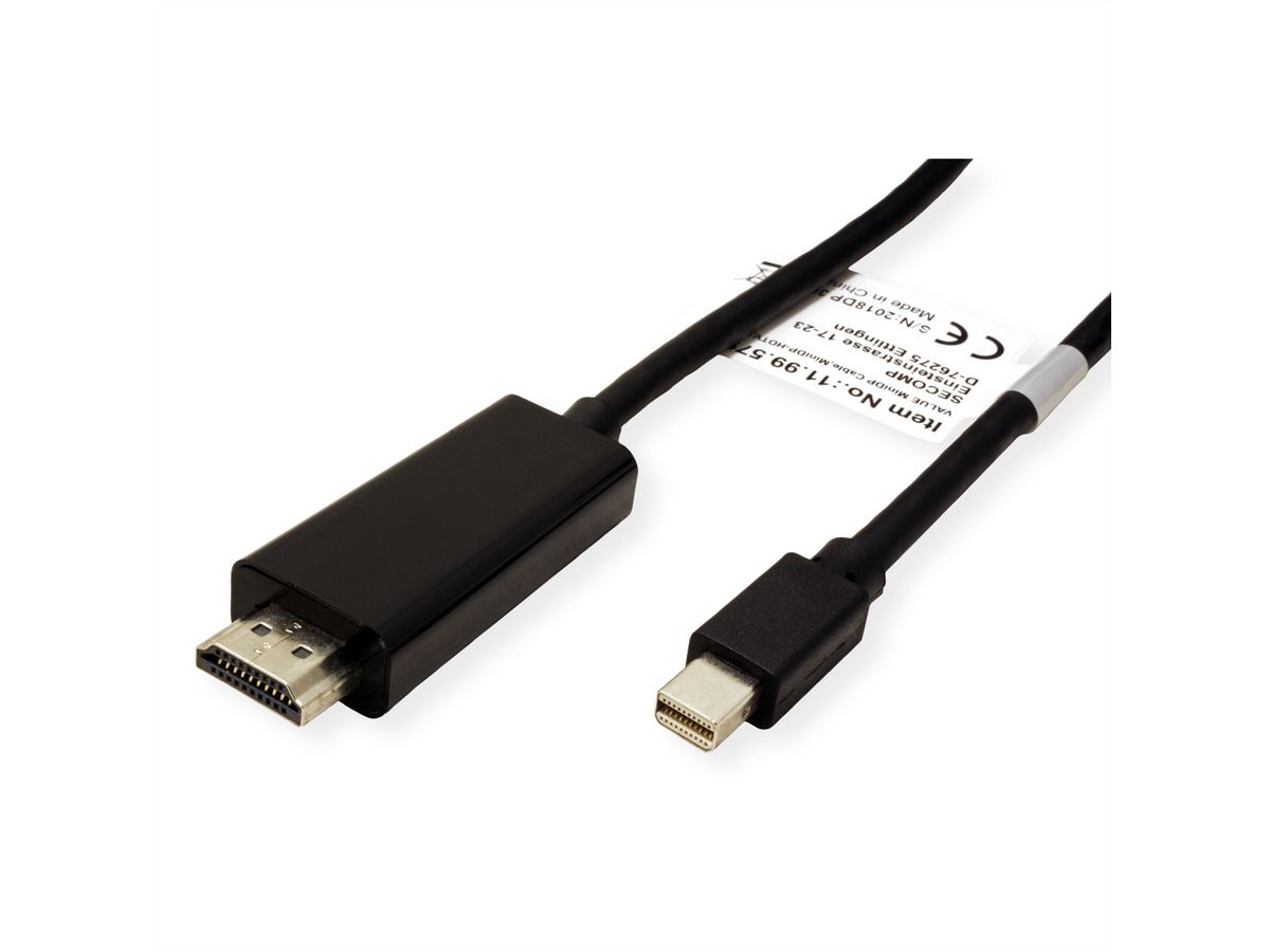 VALUE Mini DisplayPort Cable, Mini DP-HDTV, M/M, black, 2 m