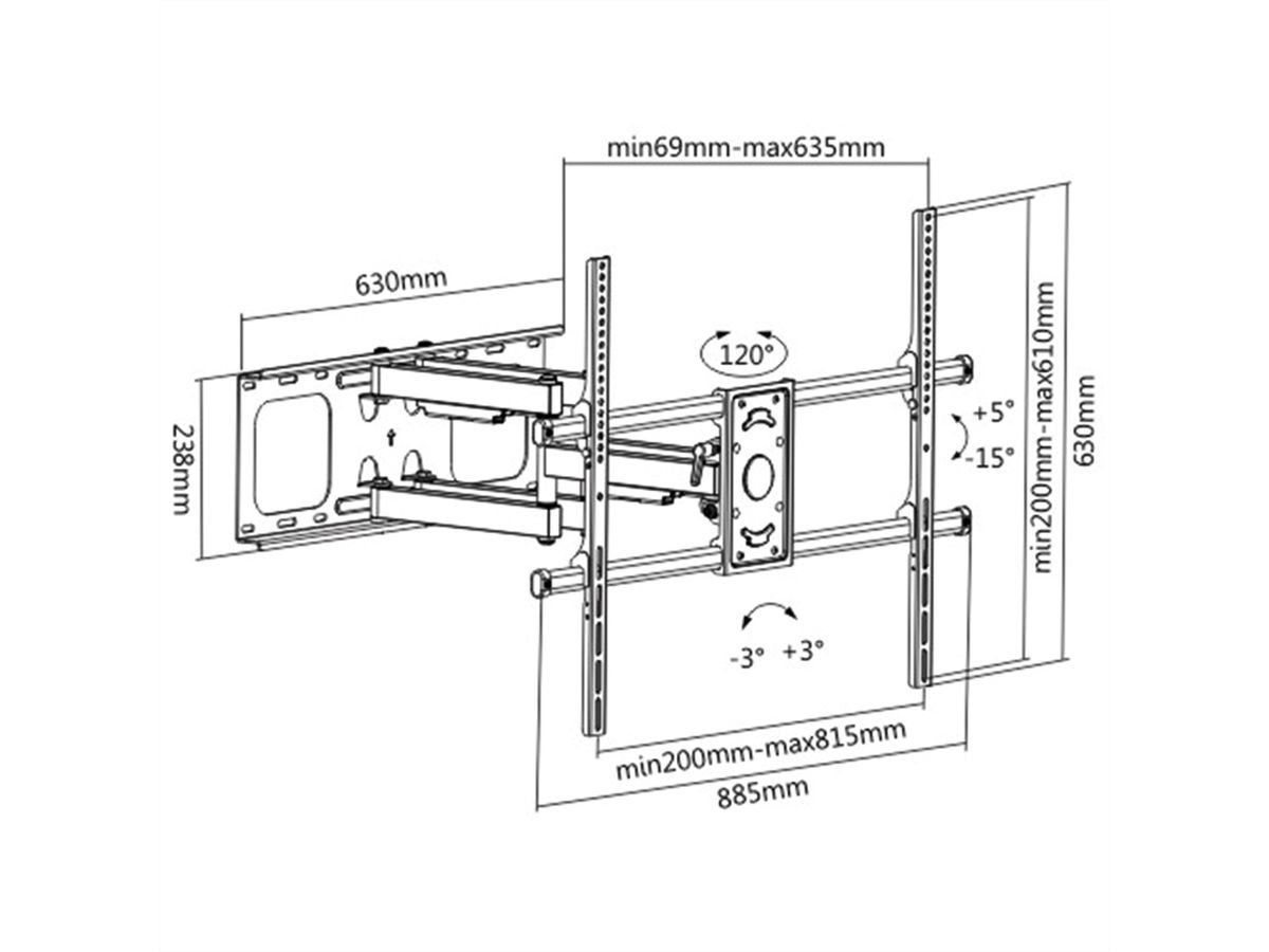 VALUE Solid Articulating Wall Mount TV Holder, up to 228.6cm (50" - 90")