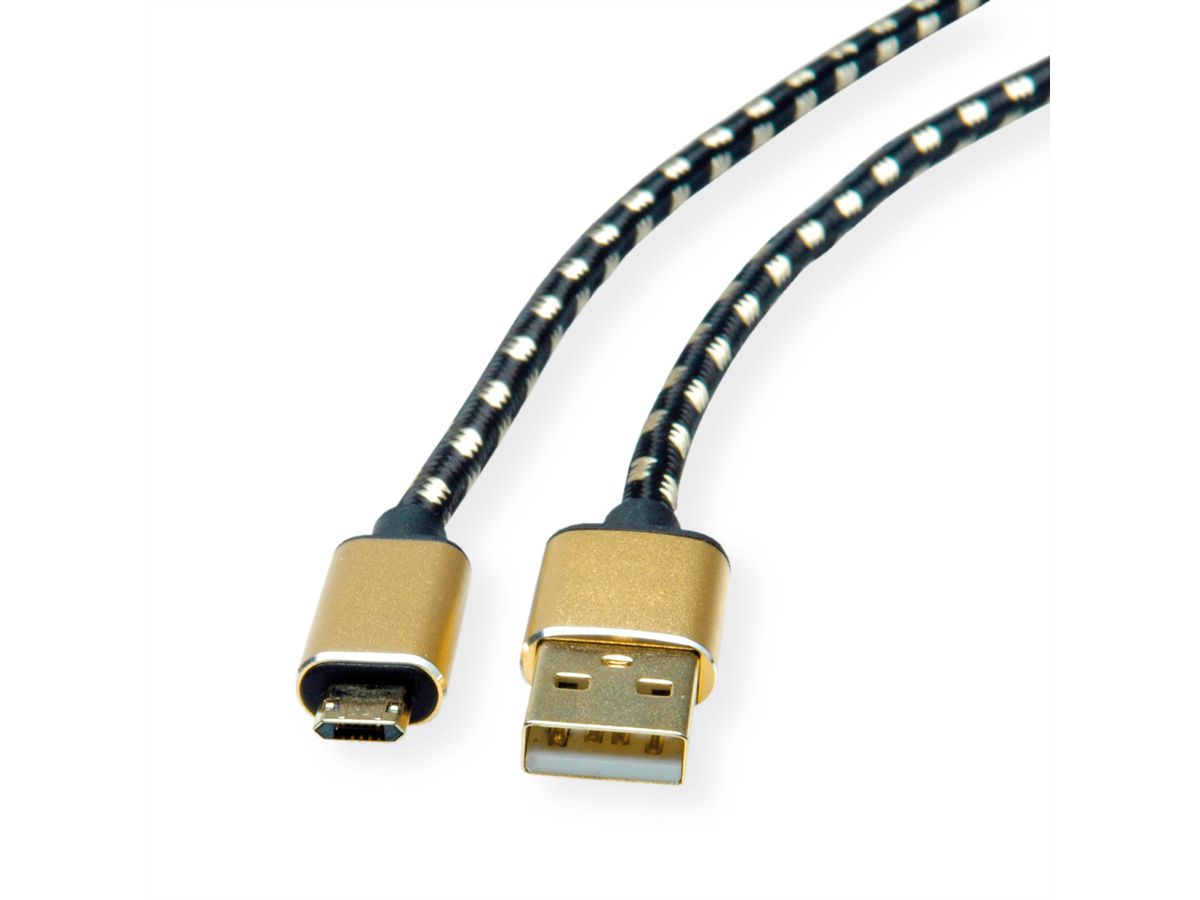 ROLINE GOLD USB 2.0 Kabel, USB A Male - Micro USB B Male, 1,8 m