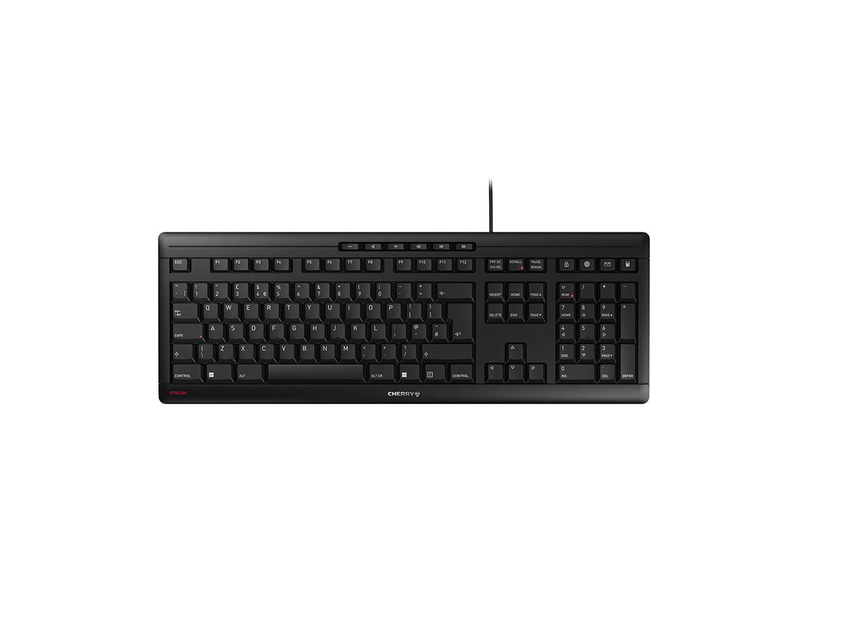 CHERRY STREAM KEYBOARD Corded Keyboard, Black, USB (QWERTY - UK)