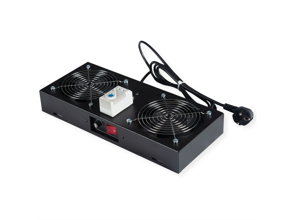 ROLINE ventilatie-unit met 2 ventilatoren, thermostaat, voor 19-inch wandbehuizing zwart