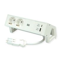 BACHMANN DESK2 ALU WIT 2x geaard stopcontact, USB oplader 22 W A&C, 0,2 m GST18