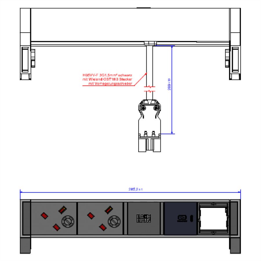 BACHMANN DESK2 ALU ZWART 2xUK 1xCM, 1xUSB C 30W 0,2m GST18 Verenigd Koninkrijk (UK)