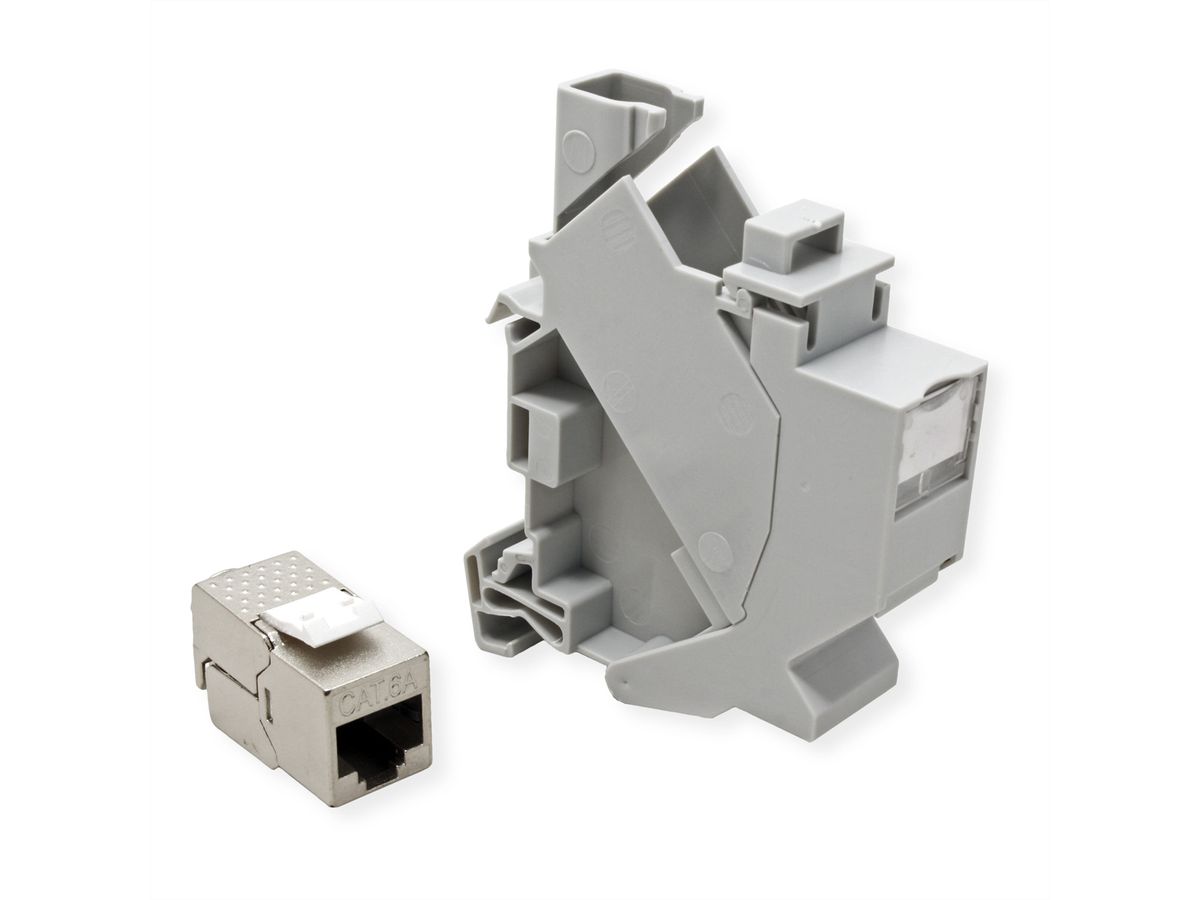 ROLINE DIN-railadapter voor Keystone-modules, incl. Cat.6A Keystone, afgeschermd, 45°