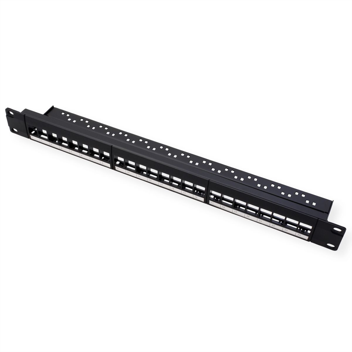 VALUE 19"-keystone-modulehouder, 24 poorten, 1HE, 3-delig, niet afgeschermd, zwart