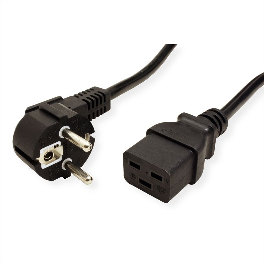 VALUE Power Cord 3P German Type, IEC320 - C19 16A, black, 2 m