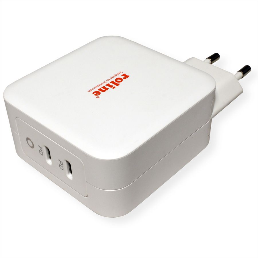 ROLINE USB Oplader met Eurostekker, 2 poorten (2x Type-C PD), GaN, 100W