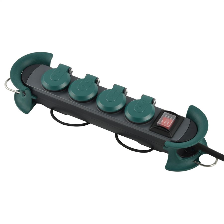 BACHMANN HOOK Outdoor 4x earthing contact, Plastic, with switch and hinged covers, IP44, 4 m