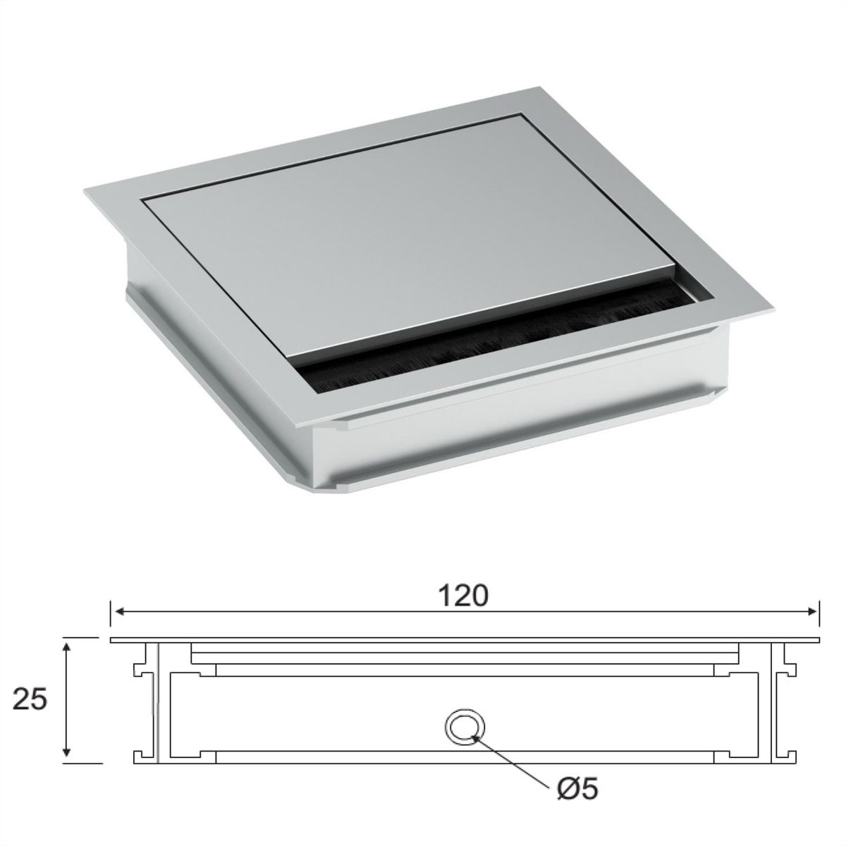 BACHMANN LOOP SQUARE kabeldoorvoer, 120 mm, zilver