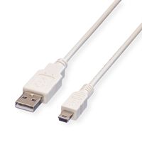 VALUE USB 2.0 Kabel , Typ A 5 Pin Mini , wit, 0,8 m