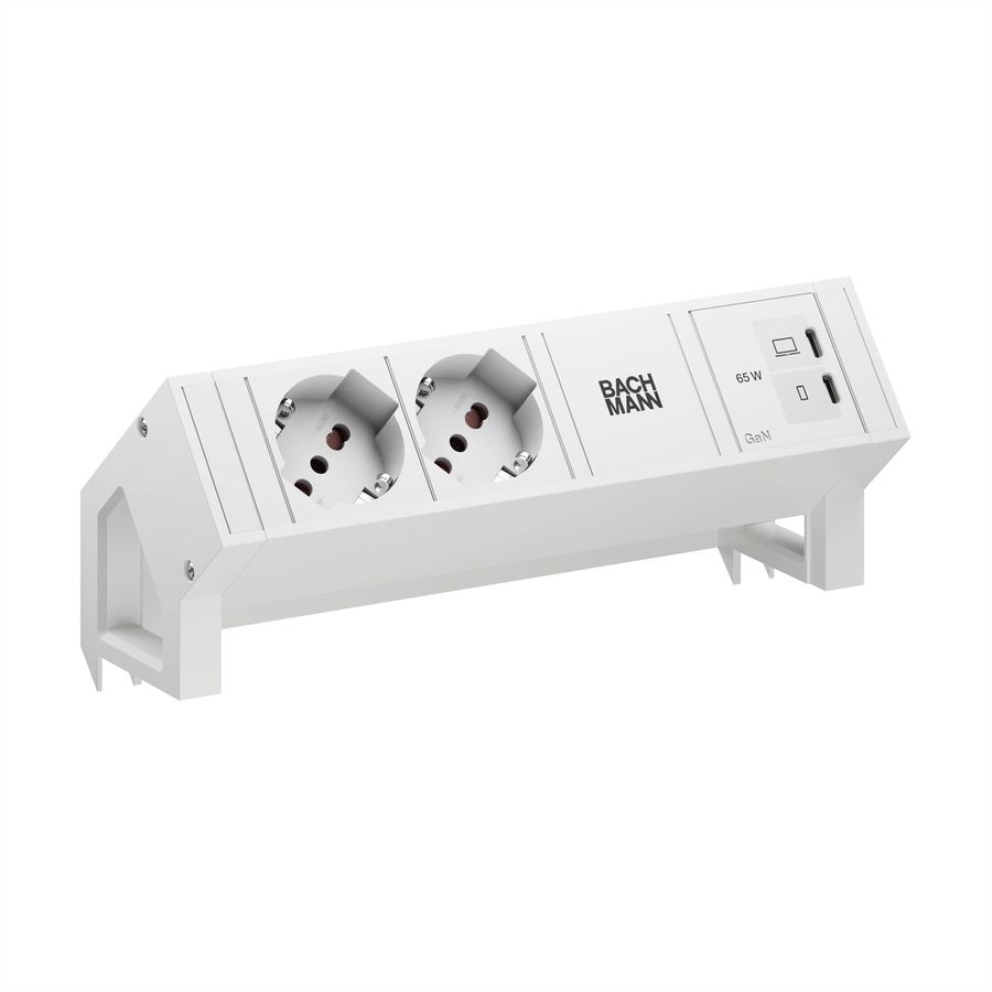 BACHMANN DESK2 white 2xP40, 1xUSB C/C 65W L=0,2m RAL9010