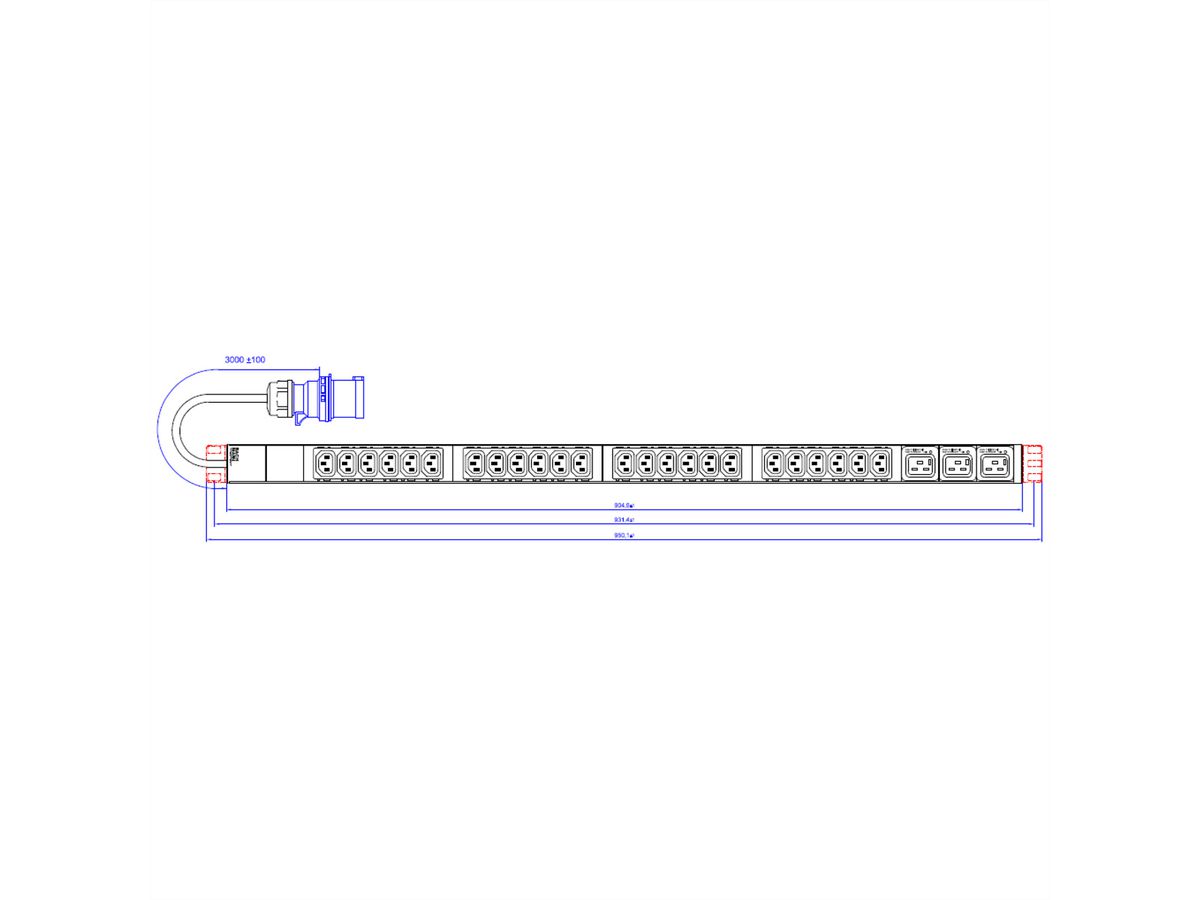 BACHMANN IT PDU ALU 1U 24x C13 3x C19 plug CEE L+N+PE 16A blue