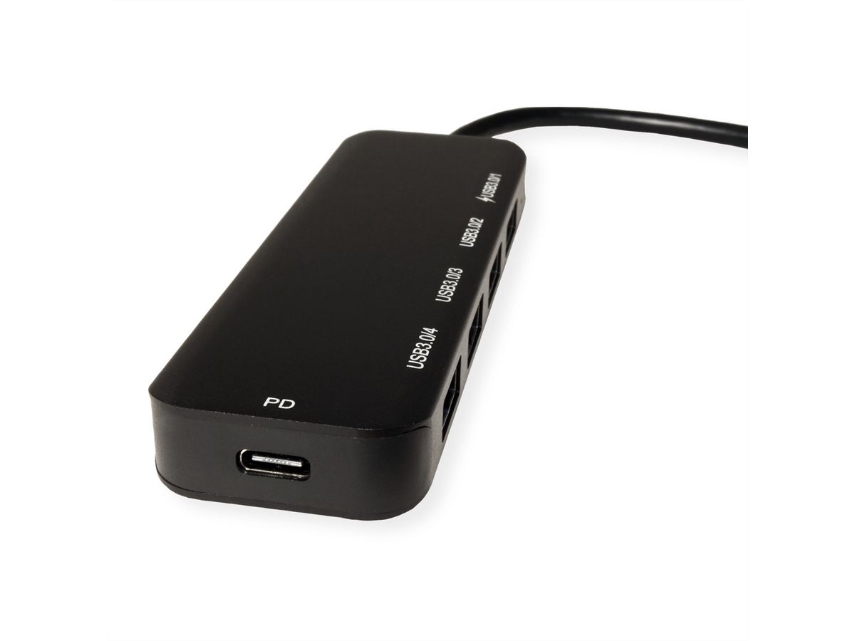 VALUE USB 3.2 Gen 1 hub, 4-poorts, type C aansluitkabel, met 1 PD poort