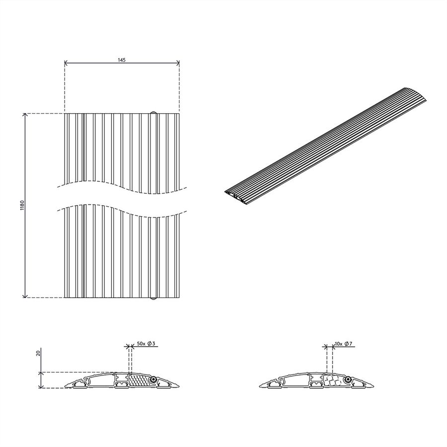 DATAFLEX Addit cable protector, straight 452, silver, 118 cm