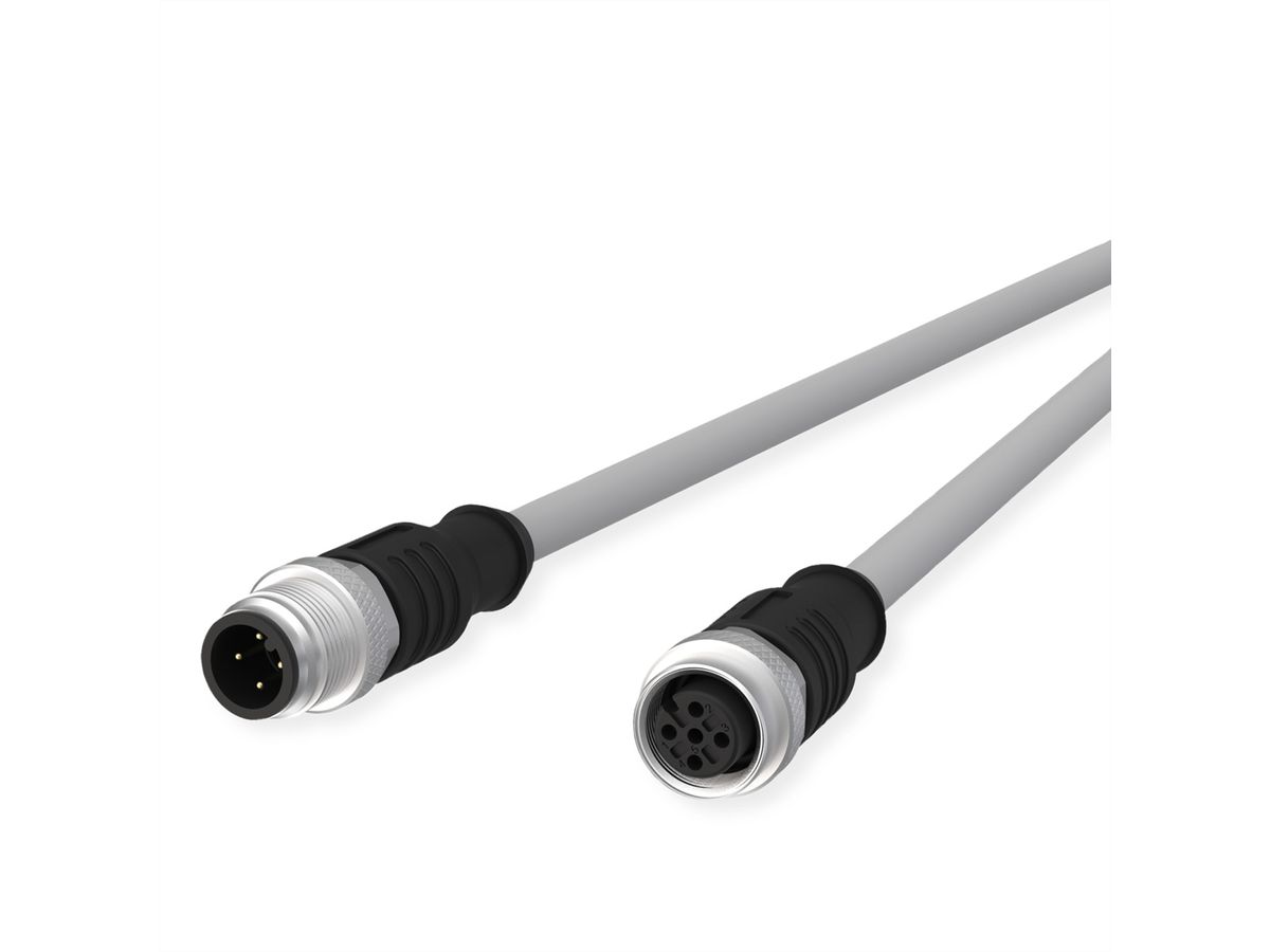 METZ CONNECT M12 Sensor-/Aktorleitung, A-kodiert, M12 Stecker gerade - M12 Buchse gerade, grau, 10 m
