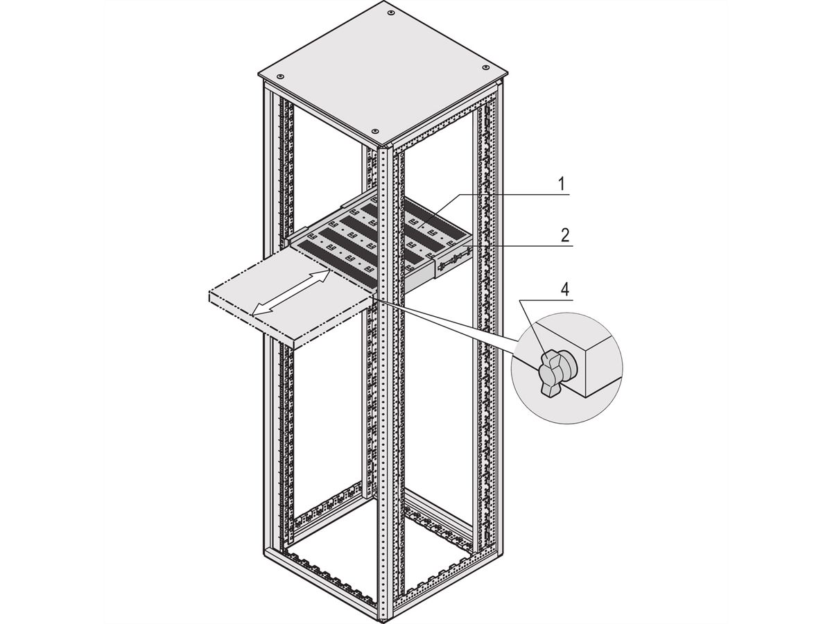 SCHROFF 19" telescopisch plateau voor Varistar, Novastar, Eurorack, 70 kg, RAL 7035, 600W 500D