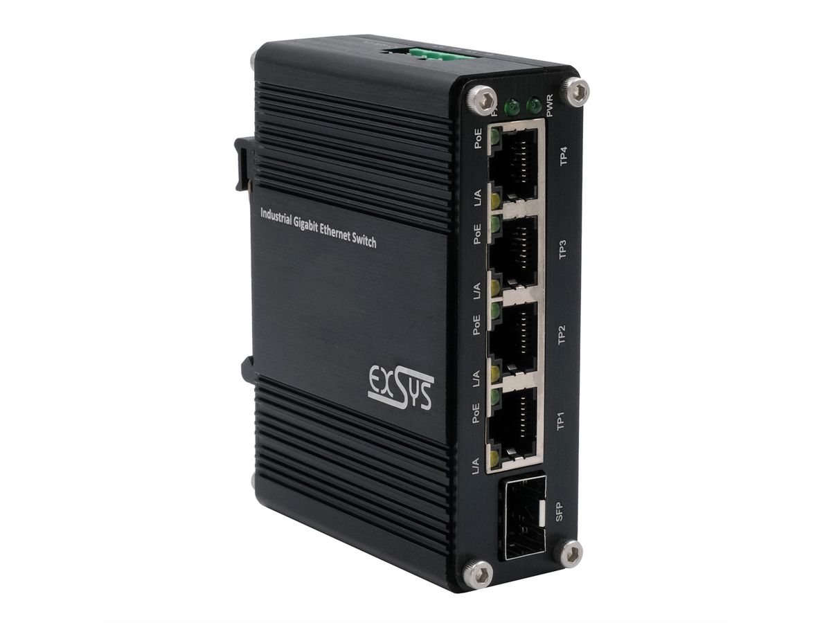 EXSYS EX-62020PoE 4-poorts industriële Ethernet-switch, PoE 1-poort 100/1000Fx SFP
