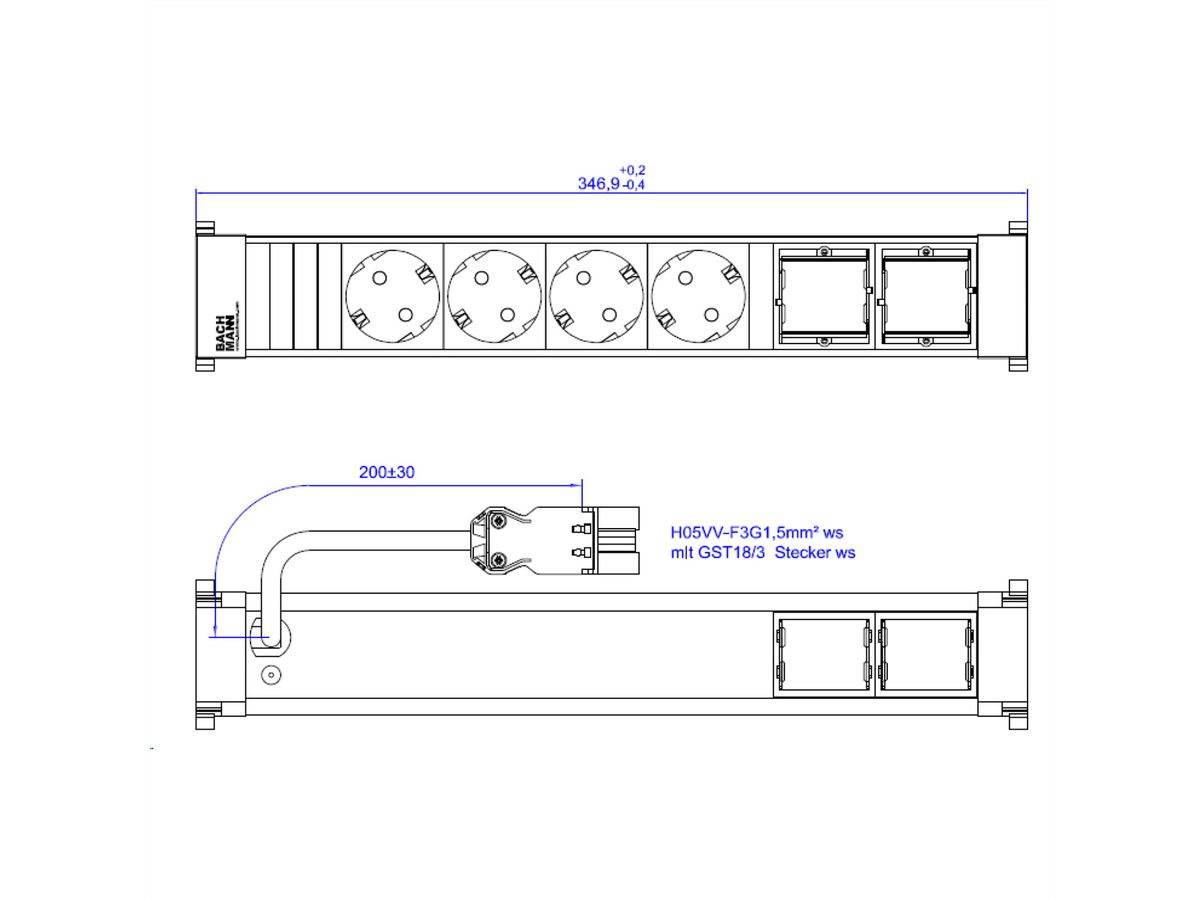 BACHMANN POWER FRAME 4xCEE7/3 2xCM 0.2m GST18 RAL9010