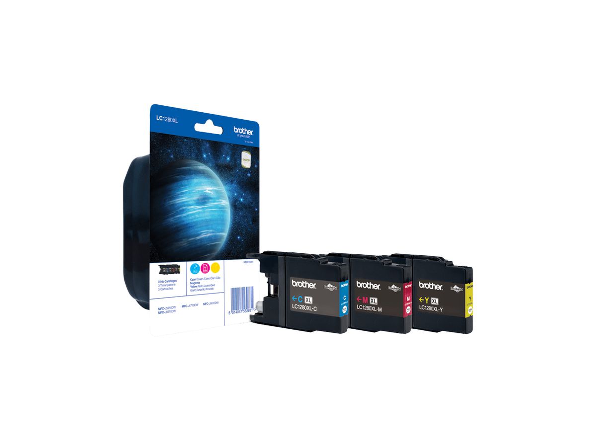 Brother LC1280XLRBWBP inktcartridge 3 stuk(s) Origineel Cyaan, Magenta, Geel