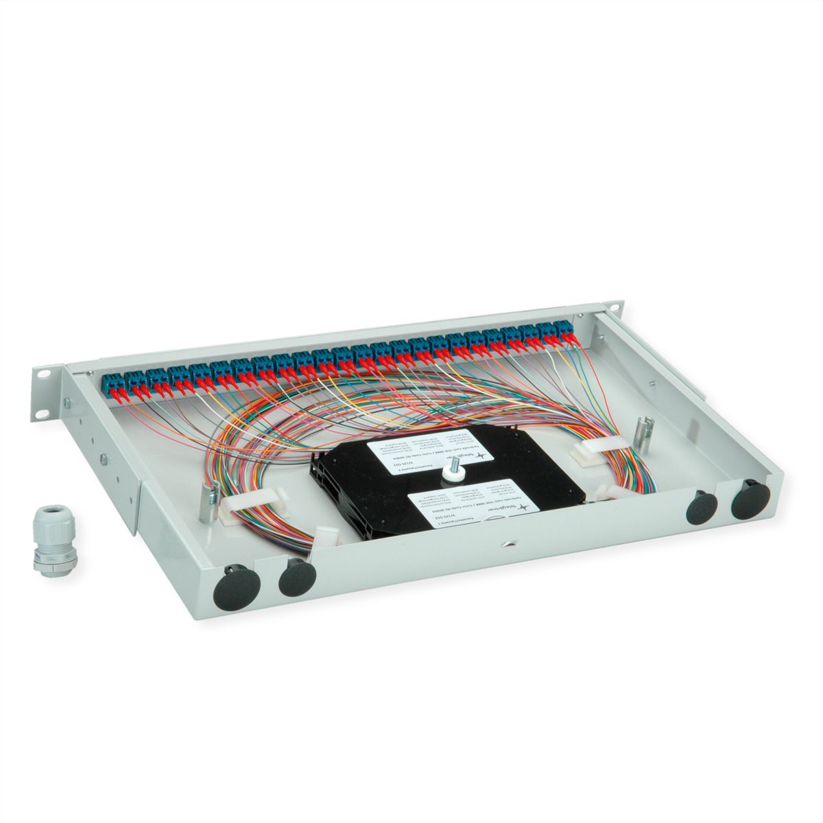 TELEGÄRTNER BASIS V LWL-Panel mit Kupplungen & Pigtails, 24x LC Duplex, blau, OS2 PC