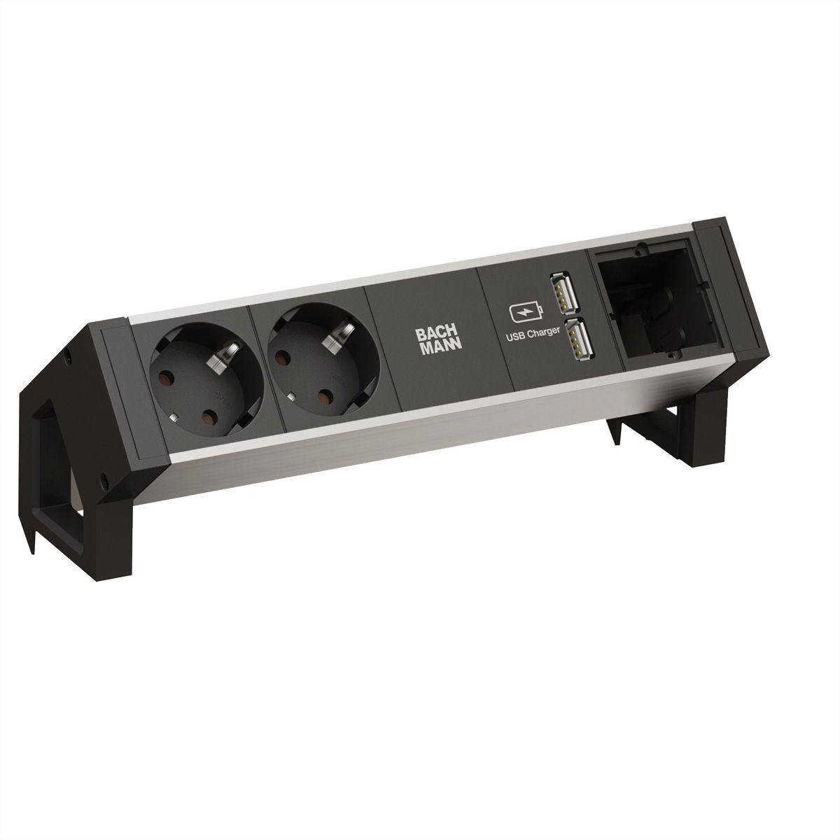 BACHMANN DESK2 ALU BLACK 2x earthing contact 1x USB charger 1x ABD GST18