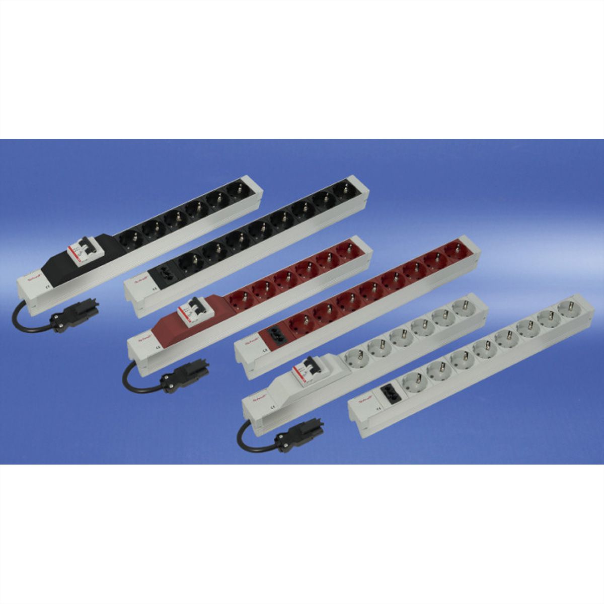 SCHROFF contactdoosstrook, SCHUKO, met Wieland®-ingang, 19", zwart