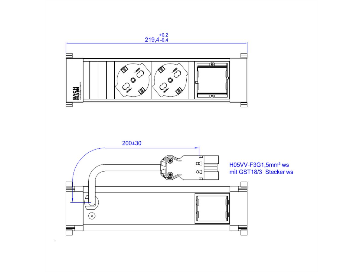 BACHMANN POWER FRAME 2xP40 1xCM 0.2m GST18 RAL9010