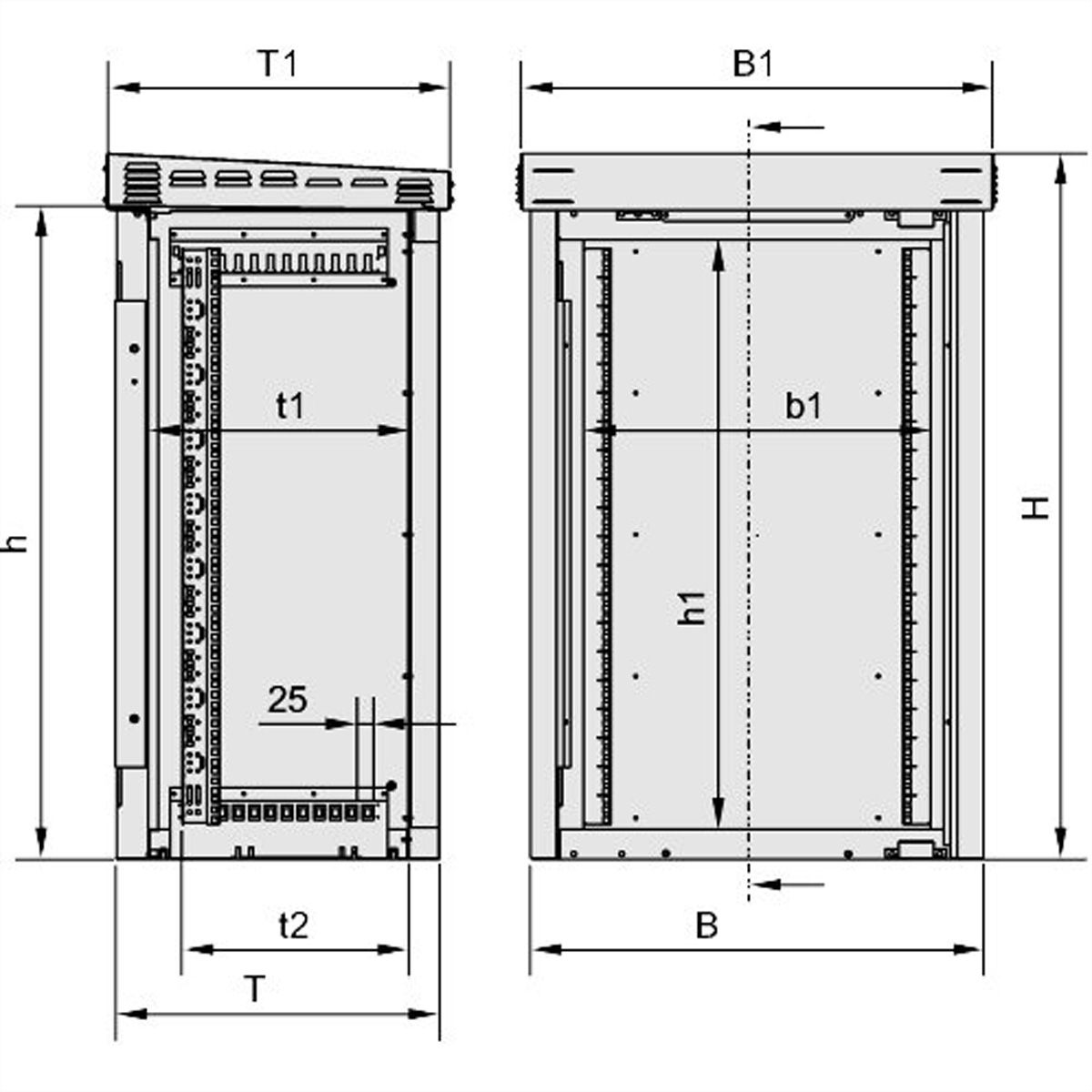 SCHROFF buitendeurkast met enkele deur, 1100H 20 HE, 700W 500D