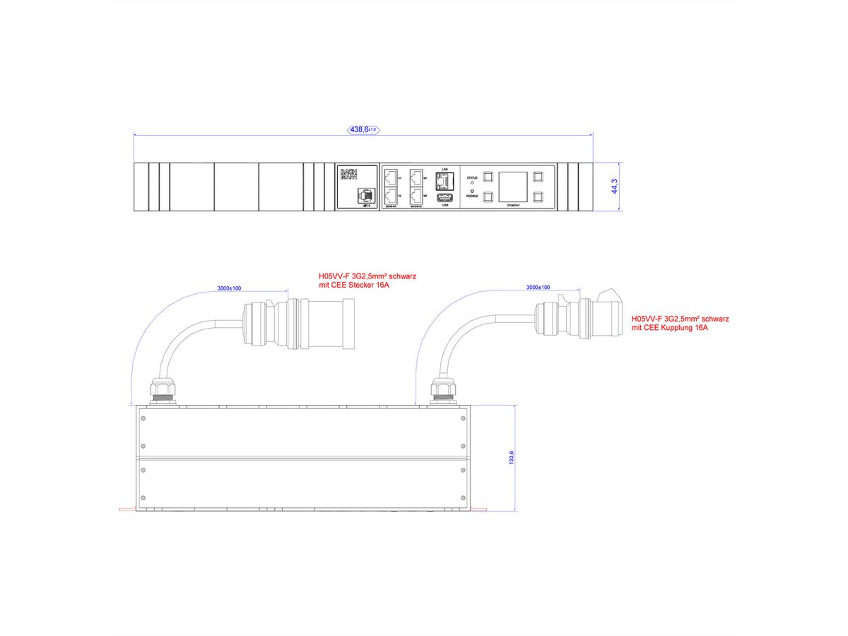 BACHMANN BN3000-XXL Retrofit 2x3m CEE16A, Meting per fase, diff meting