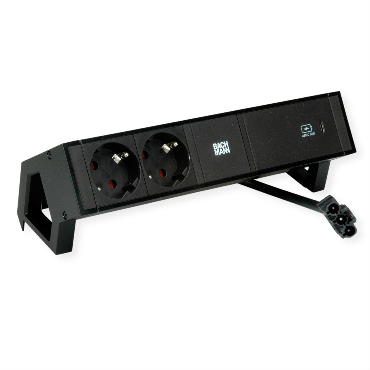 BACHMANN DESK2 2xbeschermend contact USB C, USB Lader 60W 0.2m GST18 zwart
