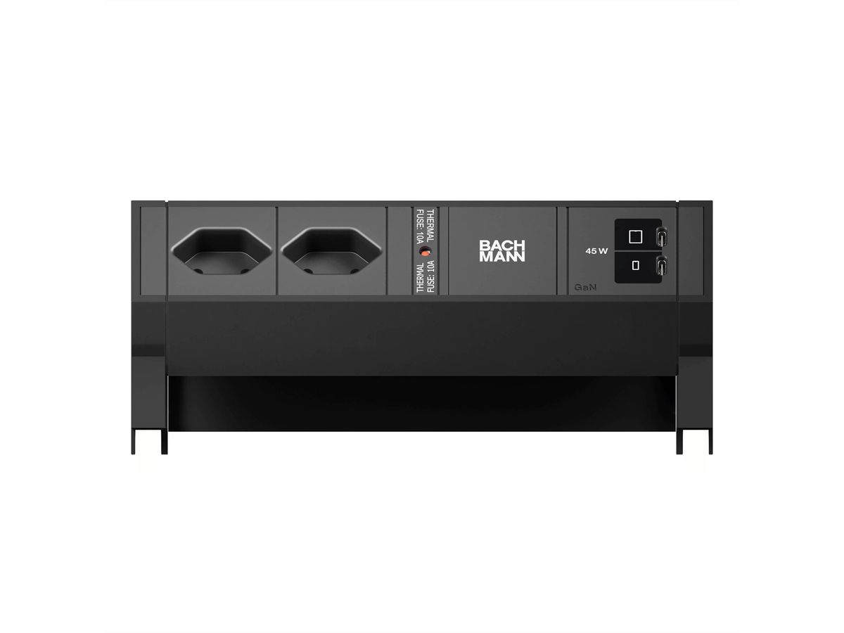 BACHMANN DESK2 2xCH 90° 1xUSB C/C 45W, L=0,2m RAL9005