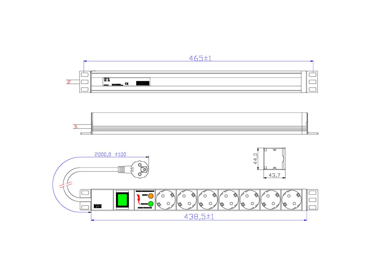 BACHMANN 19" socket strip 7-fold with ÜS with switch