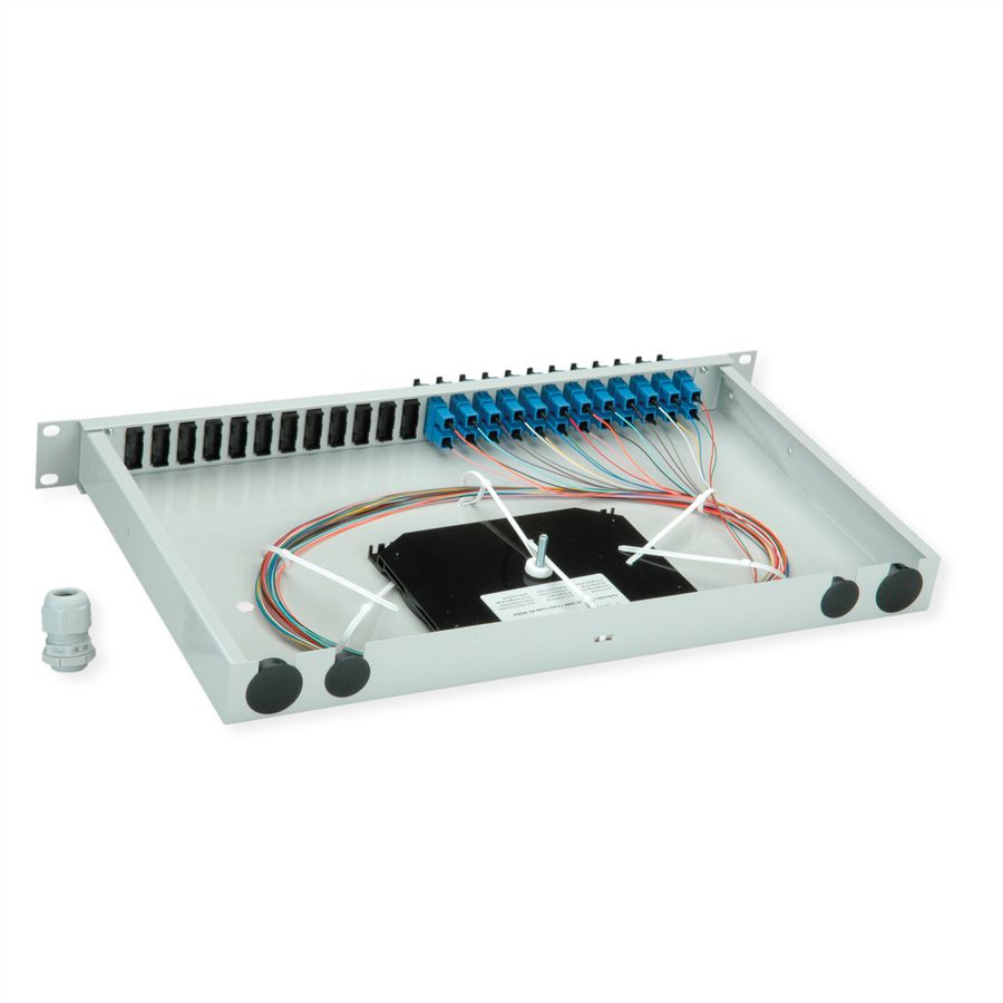 TELEGÄRTNER BASIS eco LWL-Panel mit Kupplungen & Pigtails, 12x SC Duplex, blau, OS2 PC, Grade C