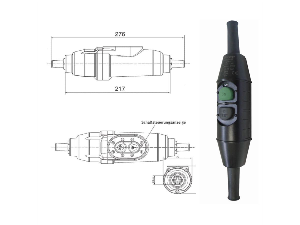 BACHMANN PRCD-K 230 V, 16 A, 30 mA , Snoer tussenapparaat zwart, IP55