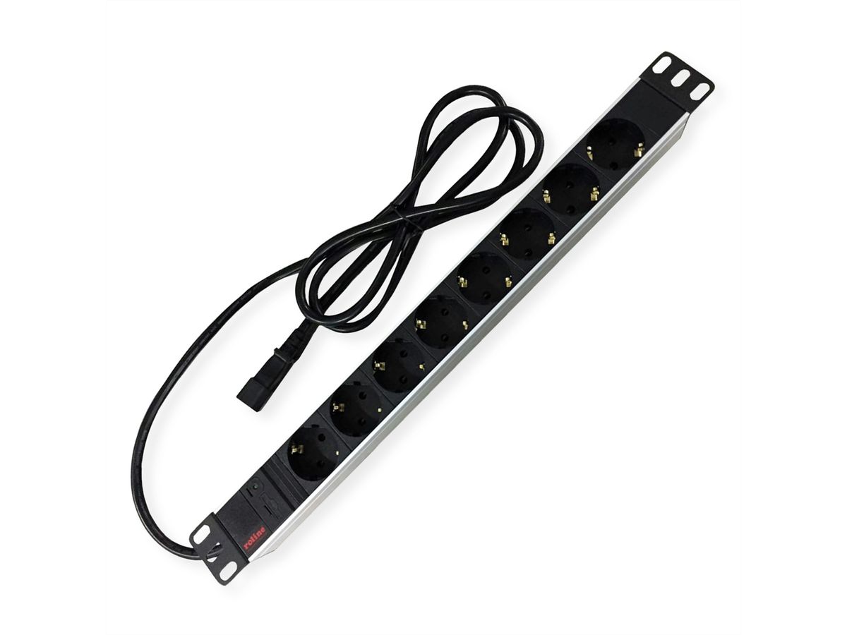 ROLINE 19" PDU for Cabinets 8x 2300W, IEC320 C14 M, Aluminium, 2 m