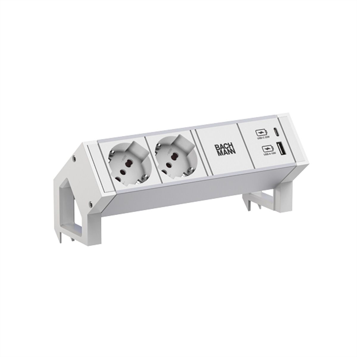 BACHMANN DESK2 ALU WHITE 2xP40 1xUSB A/C 22W 0,2m GST18