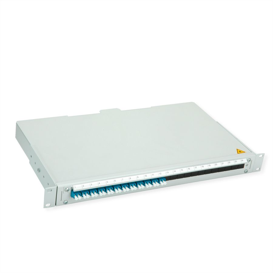 TELEGÄRTNER BASIS V LWL-Panel mit Kupplungen & Pigtails, 12x LC Duplex, blau, OS2 PC