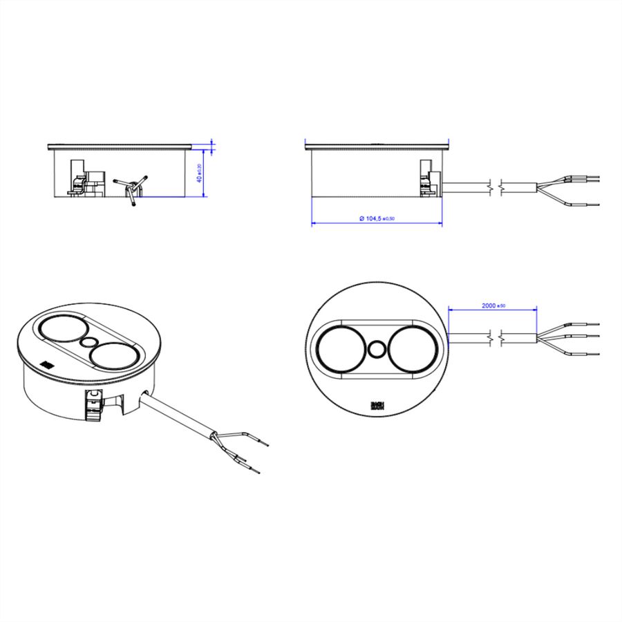 BACHMANN TWIST 2 1xUTE 1xUSB A/C 22W 2.0m AEH RAL9010 30GE round