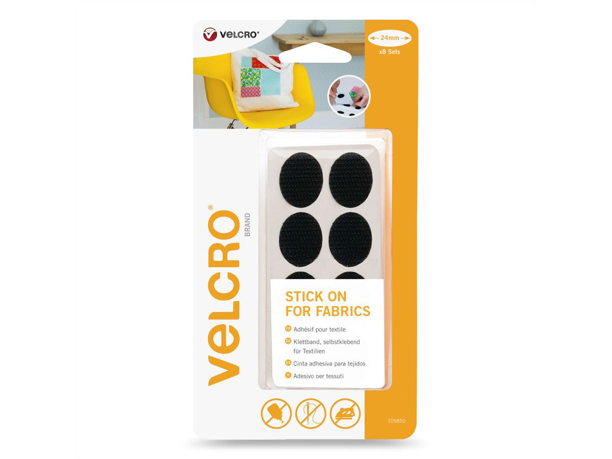 VELCRO® klittenband voor textiel, Haak & lus 24mm x 8 sets Zwart