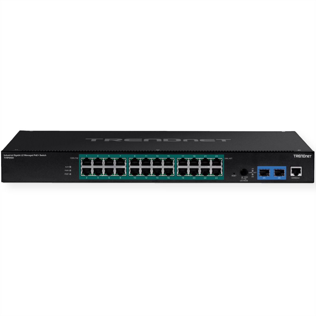 TRENDnet TI-RP262i 26-poorts industriële rackmount PoE+ switch Gigabit L2 beheerd