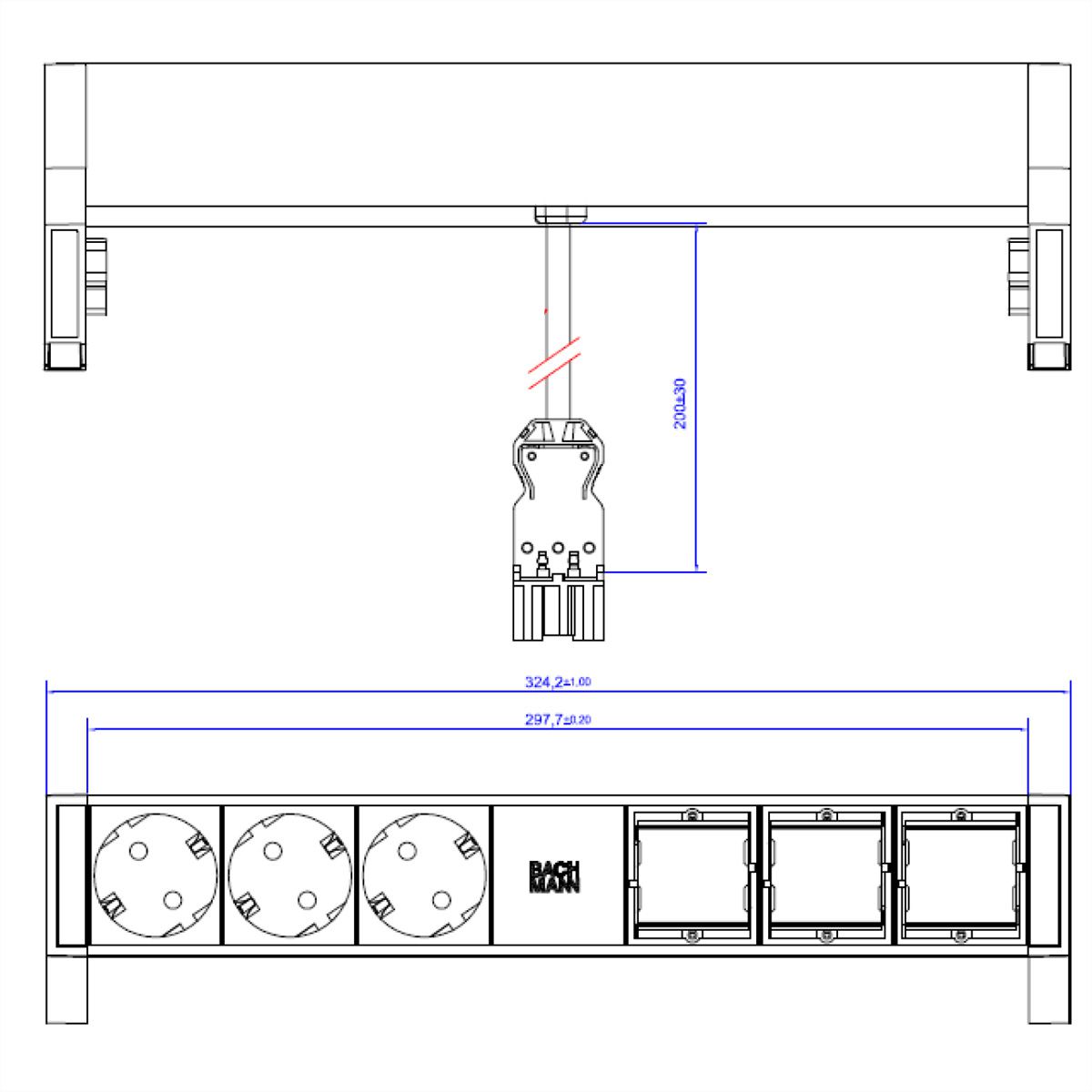 BACHMANN DESK2 3x earthing contact 3x ABD, white
