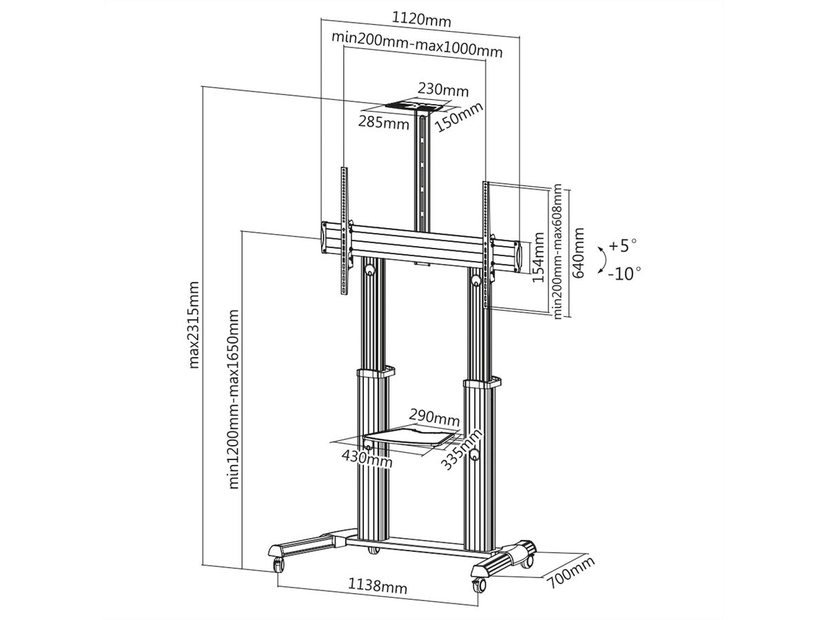 ROLINE LCD/TV rolstandaard, tot 100 kg, zilver