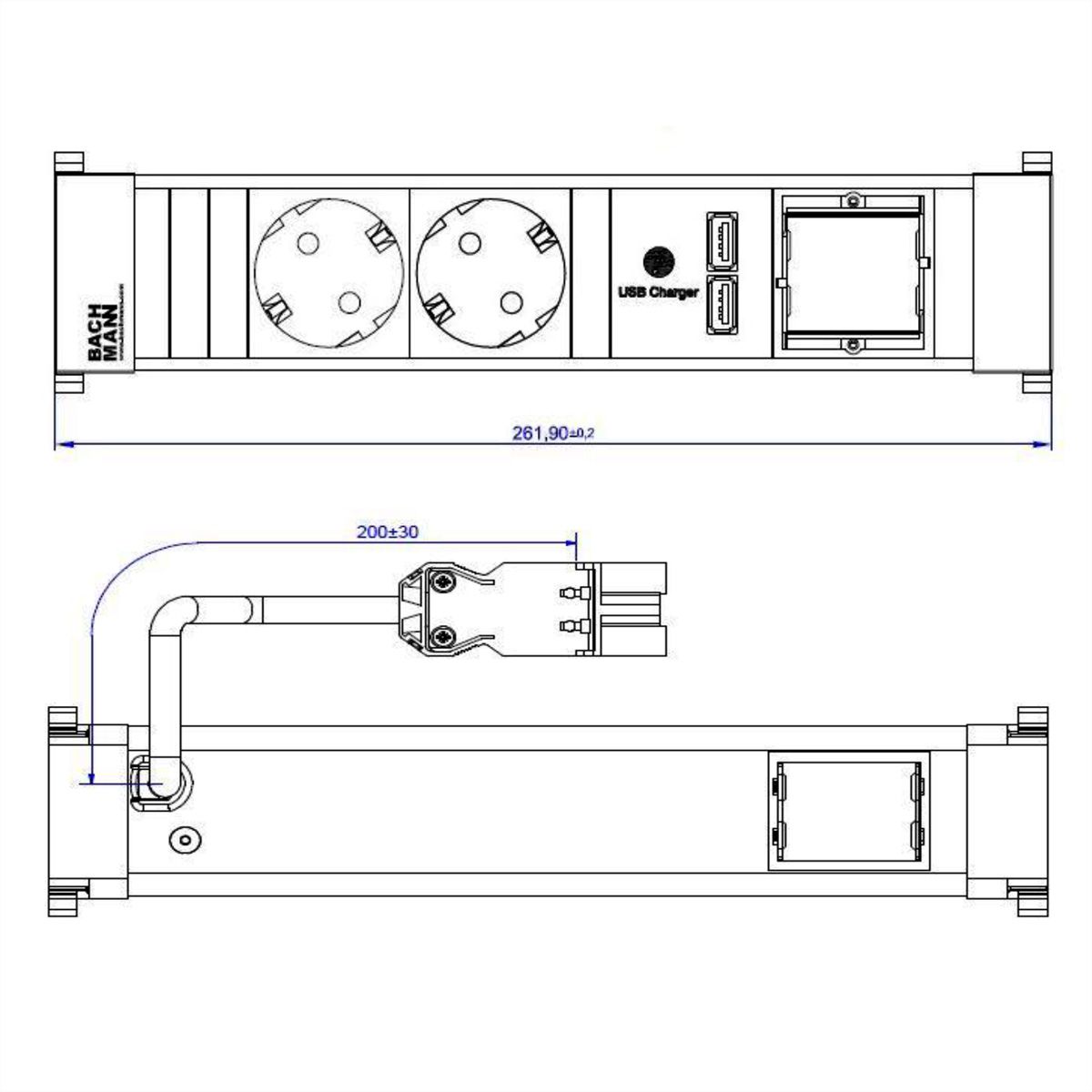 BACHMANN POWER FRAME Medium 2x earthing contact 1x USB Charger 1x ABD