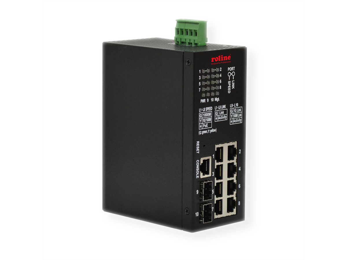 ROLINE Gigabit Switch 10-Port, (8x RJ45+2x SFP) Layer2 PoE+ Smart Managed