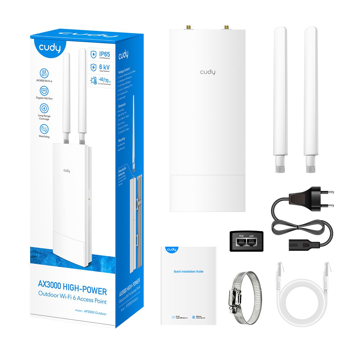 CUDY AP3000 Indoor/Outdoor AX3000 High-Power Wi-Fi 6 Access Point