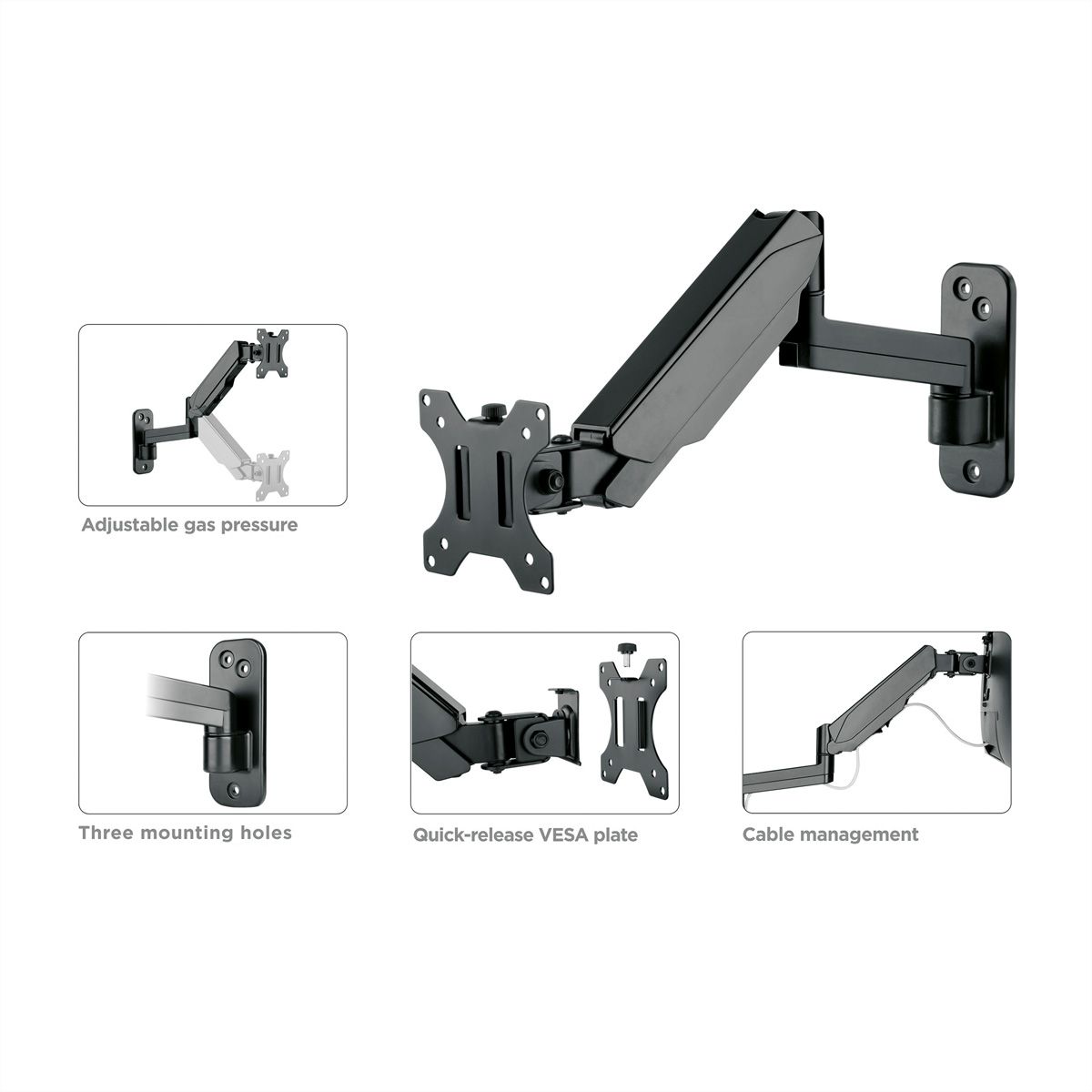 VALUE LCD Monitor Arm, Wall Mount, 5 Joints, Pivot, black