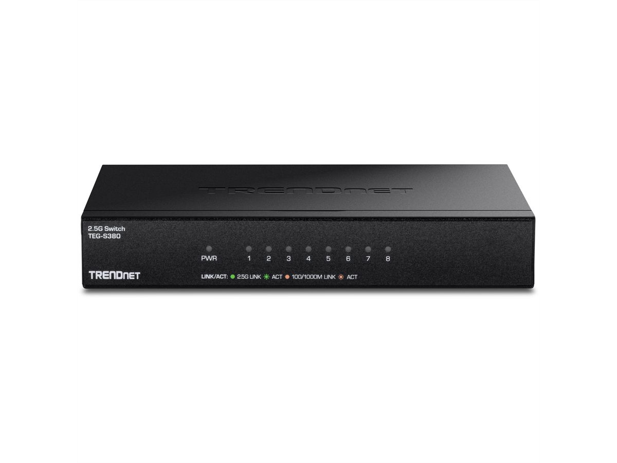 TRENDnet TEG-S380 8-Poorts 2.5G Switch , onbeheerd, zwart