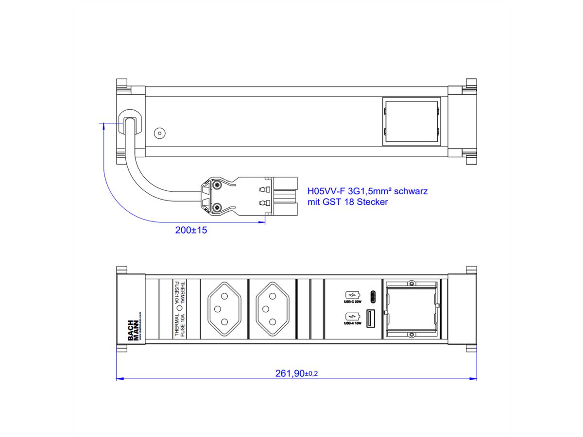 BACHMANN POWER FRAME M 2xCH, 1xUSB A&C 22W 1xCM 0.2m GST18 Switzerland