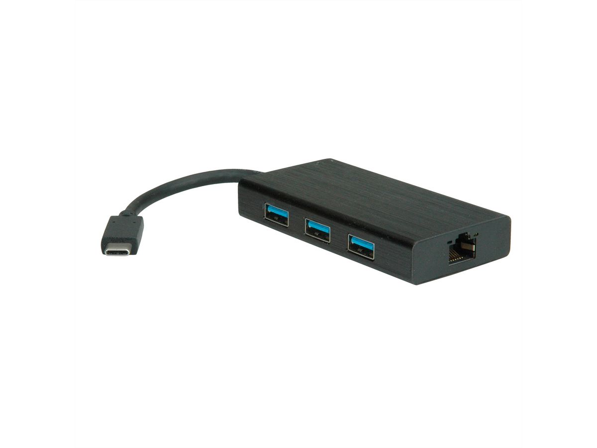 VALUE USB 3.2 Gen 1 Type C to Gigabit Ethernet Converter + Hub 3x USB 3.2 Gen 1 Type A