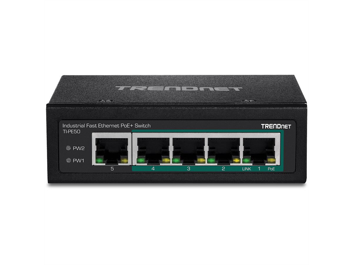 TRENDnet TI-PE50 DIN-rail switch 5-poorts industrieel Fast Ethernet PoE+